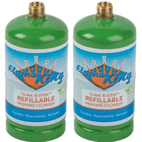 Flame King (2-Pack) 1 lb (16.4 oz) EMPTY Propane Cylinder Tank for Camping, Backpacking, and Hiking– Refillable – Reusable – Safe and Legal Refill Option – DOT Compliant
