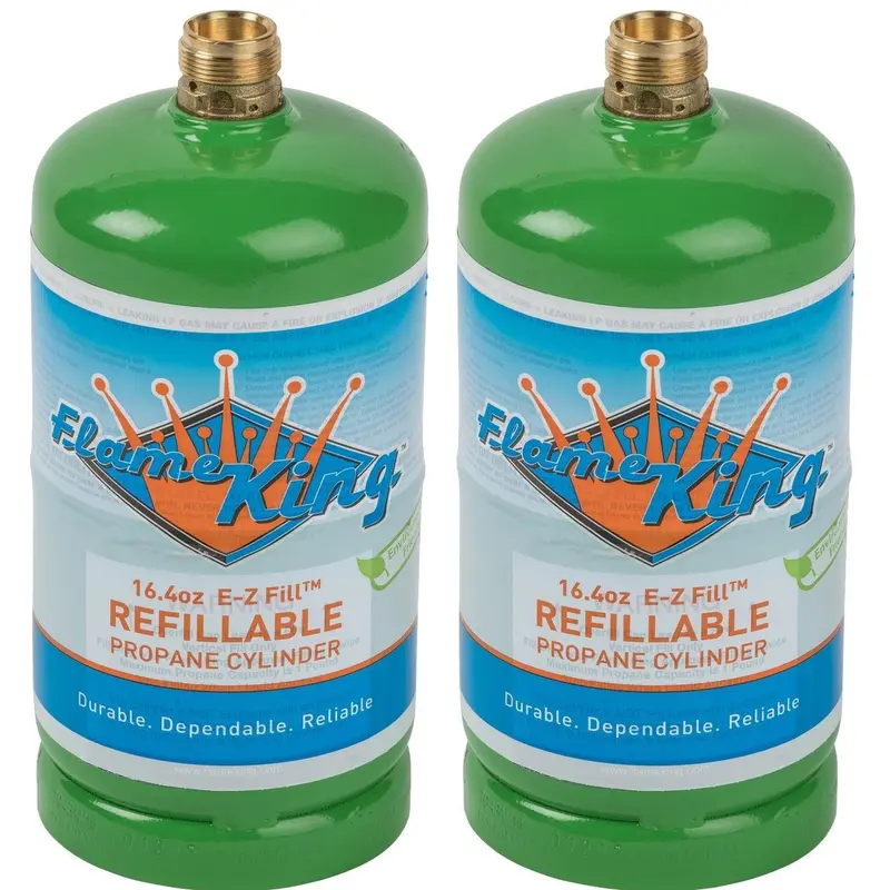 Flame King (2-Pack) 1 lb (16.4 oz) EMPTY Propane Cylinder Tank for Camping, Backpacking, and Hiking– Refillable – Reusable – Safe and Legal Refill Option – DOT Compliant