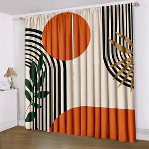 Abstract Geometric & Striped Pattern Curtain, 2 Counts Modern Privacy-protecting Drapes with Rod Pocket for Living Room & Bedroom, Machine Washable Curtain, Home Decoration Curtain