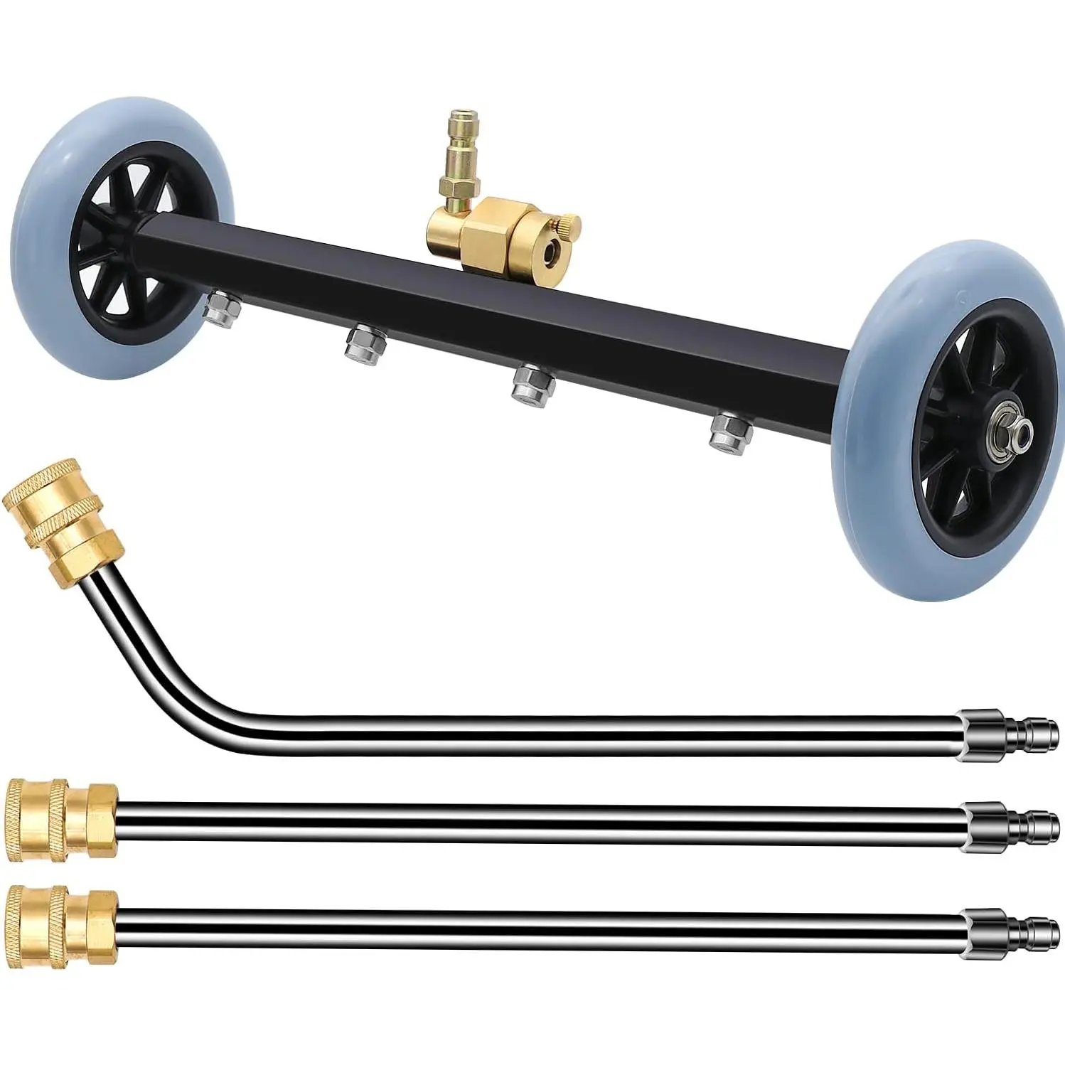 2-in-1 Power Washer Undercarriage Cleaner, 16 inch Surface Cleaner Attachment, Efficient Loose Debris Remover with 2 Count Extension Wands, 60° Angled Wand, 1500 PSI to 4000 PSI Quick Connect (No Crawling Under Vehicles), 2 Functions-In-1 Washer Undercarr