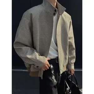 BDHJYDB Men's Retro Houndstooth Plaid Jacket - Beige/Brown/Black/White Collar, Button Front, Loose Fit Casual Coat (Hand Washable) - Autumn Winter Blazer for Smart-Casual & Formal Events, Versatile Outerwear, Stylish Hoods Men, Casual Printed Waistcoat Fo