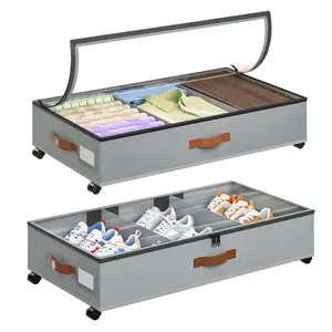 Under Bed Storage with Wheels 2 Pack, Rolling Under-Bed Containers with Clear Visible Lids, Low Profile Space-Saving Organizer Bins, Sturdy Large Capacity for Clothes, Shoes, Blankets & Toys, Perfect for Bedroom & Dorm Storage