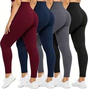 4-Pack Womens Seamless Yoga Leggings with Side Pockets High Rise Peach Hip Lift 4 Way Stretch Opaque Fitness Pants Casual Athleisure Full Length Tights gym woman Women's Fleece-Lined Thermal Leggings