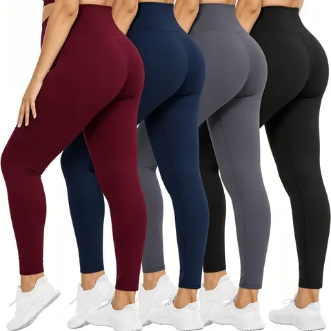4-Pack Womens Seamless Yoga Leggings with Side Pockets High Rise Peach Hip Lift 4 Way Stretch Opaque Fitness Pants Casual Athleisure Full Length Tights gym woman Women's Fleece-Lined Thermal Leggings