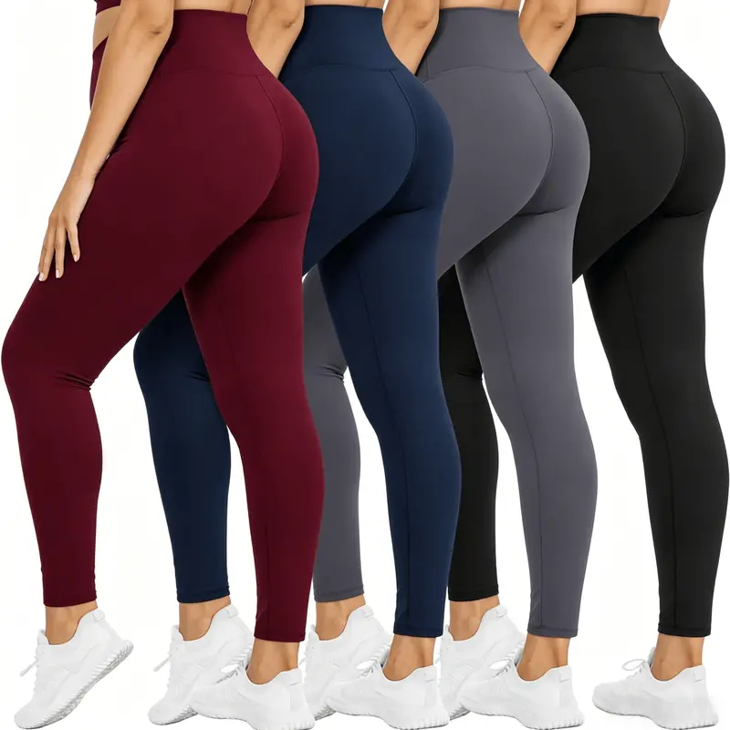 4-Pack Womens Seamless Yoga Leggings with Side Pockets High Rise Peach Hip Lift 4 Way Stretch Opaque Fitness Pants Casual Athleisure Full Length Tights gym woman Women's Fleece-Lined Thermal Leggings