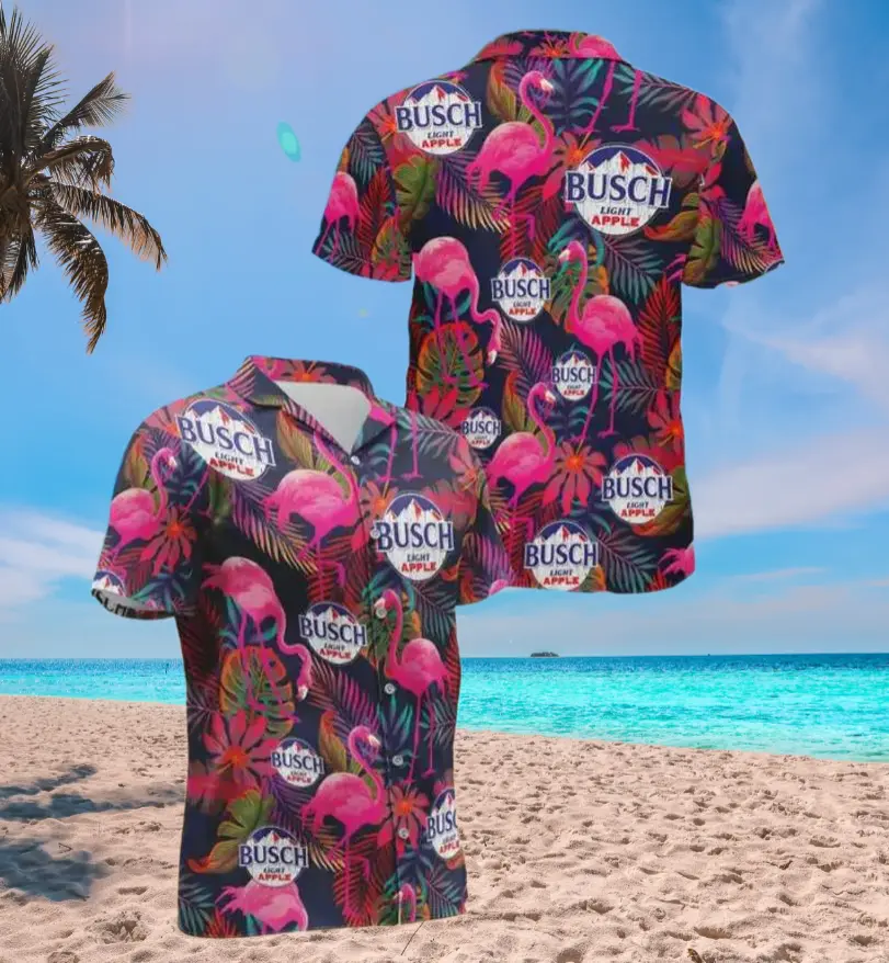 Busch Apple Hawaiian Shirt for Men Button Down Short Sleeve Casual Tropical Menswear Top for Busch Light Lovers Aloha Outfit Summer Fashion Vacation Style