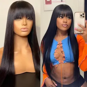 Bone Straight Human Hair Wig Bob Wigs 3x1 Middle Part Lace with Bangs Fringe Wig Human Hair on Brazilian Hair Wigs for Women