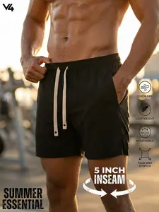 Vibe404 Men's 5 Inch Inseam Gym Shorts Quick Dry Woven Workout Running Shorts with Pockets. Lightweight Stretch Athletic Shorts for Lifting Bodybuilding. Contrast White Drawstring Side Split. Black.