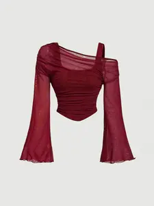 Women's Drop Shoulder Slim Fit Casual T-Shirt, Fashionable Comfortable Long Sleeve Autumn Top, Stylish Ladies' Clothing for Daily Wear, Womenswear