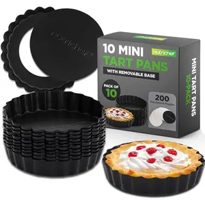 10-Piece Nonstick Mini Tart Pans with Removable Bottom - Heavy Duty 4 Inch Steel Quiche Pans, Oven & Dishwasher Safe, Fluted Side for Sweet & Savory Foods - Includes 200pcs Parchment Paper