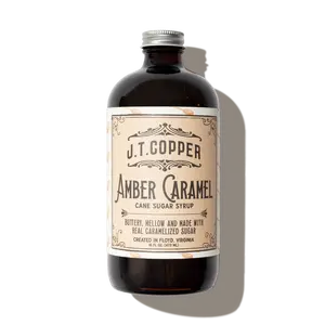 J.T. Copper Amber Caramel Syrup - Buttery Mellow Cane Sugar Syrup with Vanilla & Sea Salt - Vegan Gluten Free - 16 FL OZ