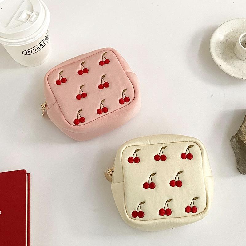 Cherry Pattern Storage Bag, 1 Count Portable Multifunctional Napkin Pouch Bag, Jewelry & Skincare Product Organizer, Cosmetic Bag for Home, Office, and Travel