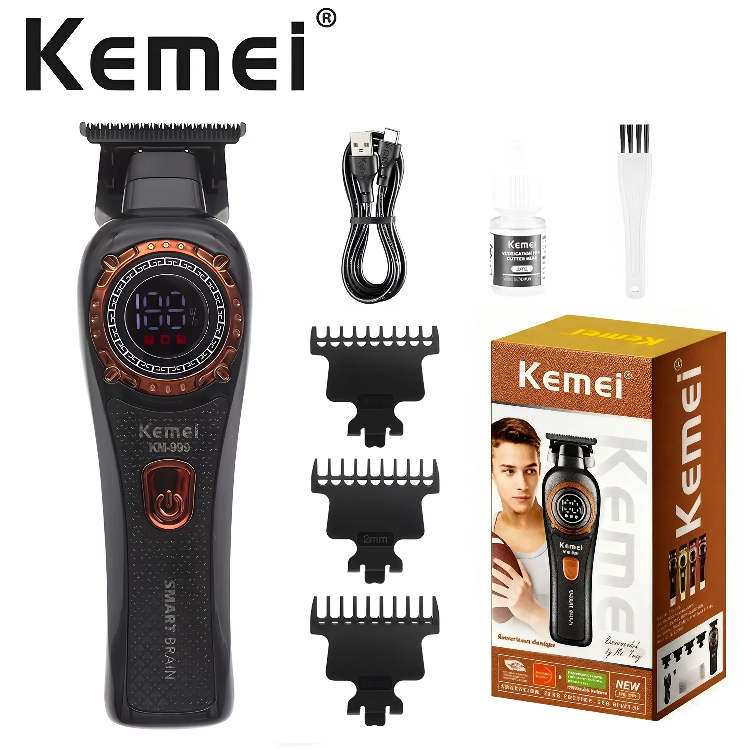 Kemei Km-999 High Quality Electric Trimmer, Cordless Hair Trimmer, Powerful Efficient Motor, Low Noise Operation, USB Fast Charging, Cordless Hair Cutting, Suitable for Barber Shops, Home Use, Cordless Hair Clipper, Hair Clippers, Salon Clippers