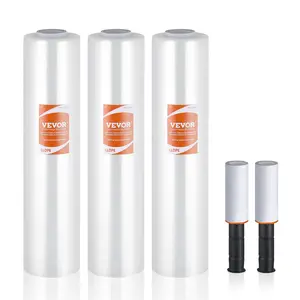 VEVOR Stretch Film,  15 inches x 1000 feet, 3 Pack, 60 Gauge Industrial Strength Clear Durable Stretch Wrap Roll, Heavy Duty Shrink Film Stretch Wrap with Handles for Pallet Wrapping Shipping Moving