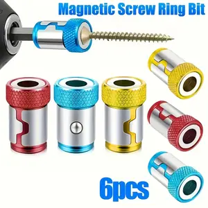 A 6pcs Universal Magnetic Screw Ring Drill Bit Set with a 1/4 Inch Interface, Metal Magnetized Screwdriver Heads, Detachable Hex Shank, Alloy Electromagnetic Ring Drill Bits, Non-Slip Magnets, And a Magnetizer for Cross-Head Screwdrivers