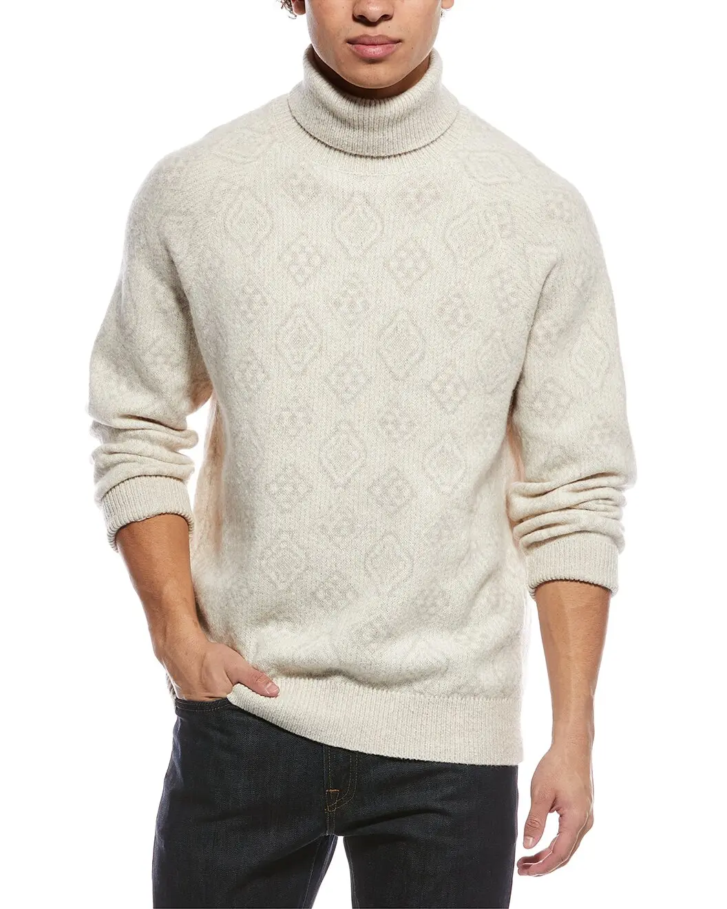 BRUNELLO CUCINELLI MEN'S CREAM WOOL TURTLENECK SWEATER