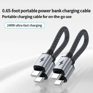 0.65 ft short cable for power banks, 240W magnetic emergency charging cable, Type‑C to Type‑C data cable compatible with iPhone, Samsung, and Huawei series phones, USB‑C to USB‑C power bank/data cable, available in packs of 1, 2, or 3, portable magnetic c