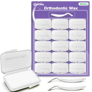 Orthodontic Wax for Braces 15-Pack Pre-cut 750 Dots Dental Care Strips with Hygienic Wraps & 2Pcs Scraper Kit Unflavored Safe Comfortable Oral Care for Sensitive Mouths