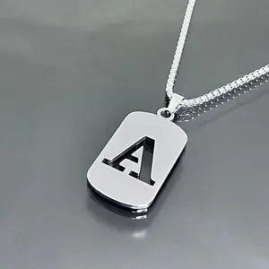 Bong Bong Cool Men's Jewelry Stainless Steel Initial Necklace for Men Hip Hop Geometric Pendant with A-Z Letter Pendant Chain for Friends Gifts Holiday Gifts