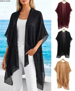 Women's Sheer Kimono Cardigan Cover-Up - Lightweight Beach Shawl Wrap, 2026 Boho Style Outerwear for Swimwear Summer Vacation