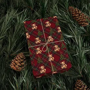Christmas Teddy Bear Wrapping Papers, Holiday Gift Wrap, Festive Present Decor, Xmas Tree Pattern Wrap, Cute Gift Packaging, Christmas