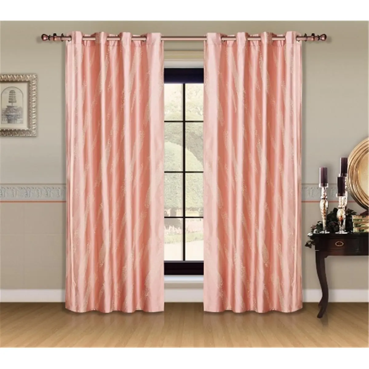 212 MAIN DMC460 Damask Window Treatment Curtain Panels, Grommet Top, Capri Drapes