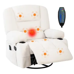 Swivel Rocker Recliner Chair with Heat and Massage, 360° Swivel Vibration Recliner Nursery Glider with Side Pocket and Cup Holders for Living Room, Bedroom, Home Theater