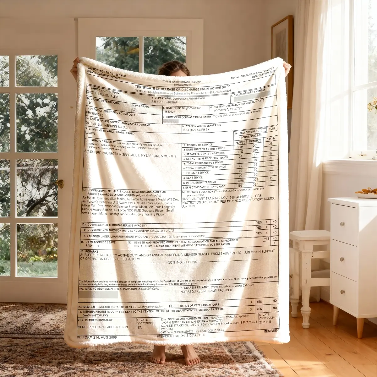 Military DD Form 214 Retirement Blanket, Large Soft Flannel Throw, Soft Warming Blanket, Soft Blankets, Perfect for Bed Sofa Office Camping Travel, Winter Gift