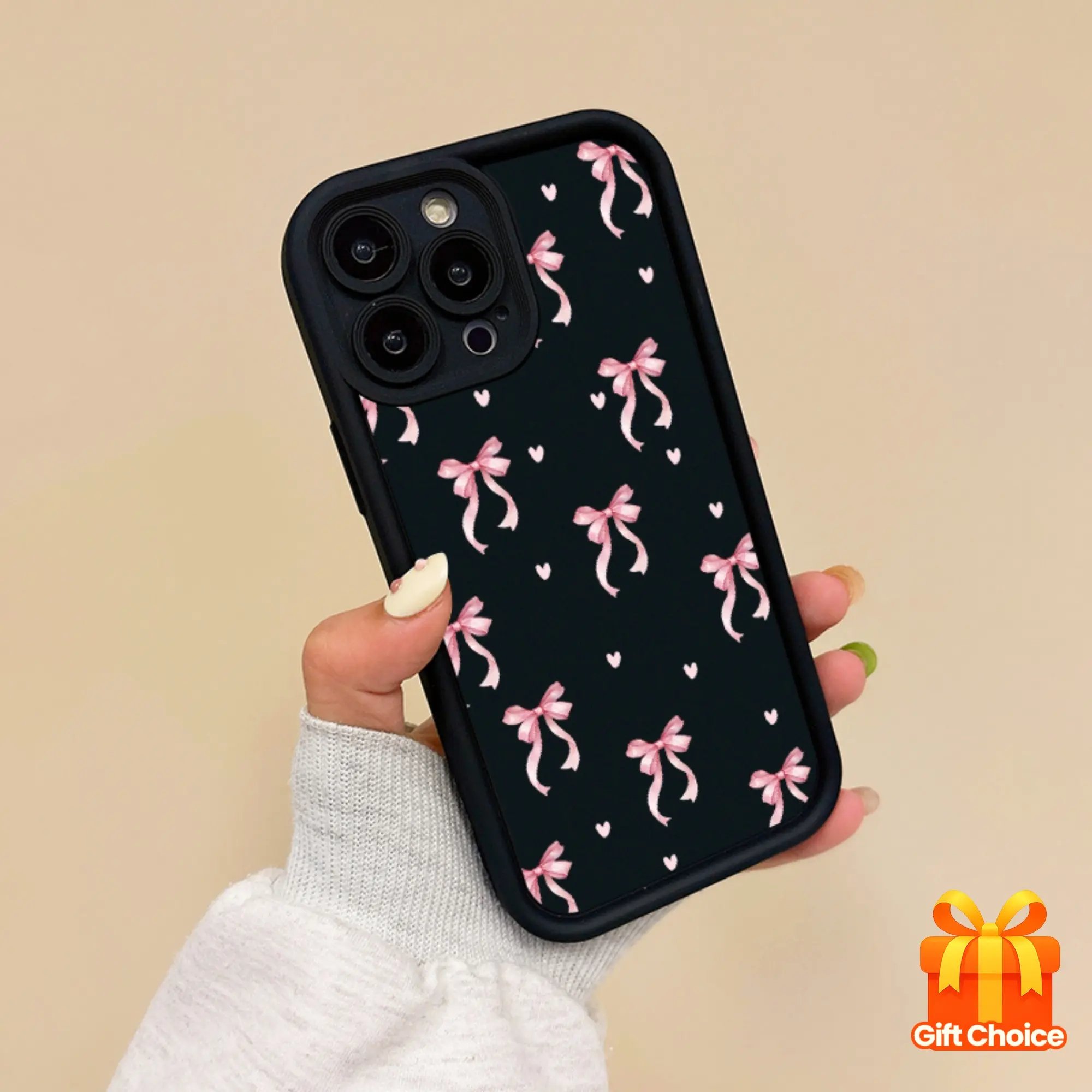 Pink Bow & Heart Pattern Silicone Smartphone Case - Protective Cellphone Casing for iPhone 16,15,14,13,12,11 Pro Max,XS,XR,Mini,7,8 Plus - Stylish Mobile Phone Accessories, Ideal Gift, Cover