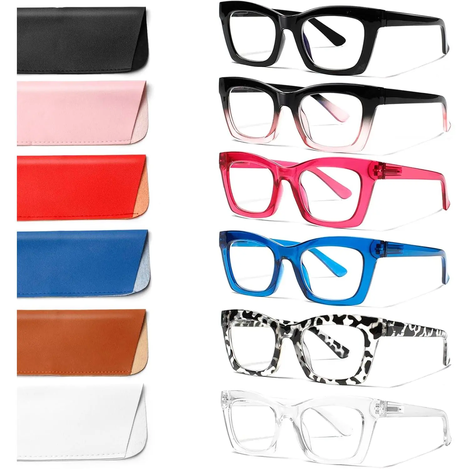 Women's Readers 6-Pack, Lightweight Oversize Square Frames in Mixed Colors, Blue Light Blocking Computer Readers +1.75, Affordable Fashion for Family & Working
