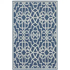HomeRoots 507104 5 x 8 ft. Navy Geometric Stain Resistant Indoor & Outdoor Rectangle Area Rug