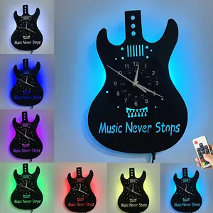 Guitar Shape Vinyl Wall Clock, Silent Movement, Music Theme Decor with Notes and Picks Design, High-Quality Craftsmanship, Unique Gift