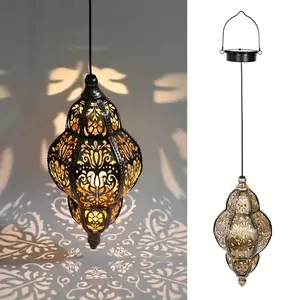 Moroccan Style Metal Solar Lantern Outdoor Hanging Lamp for Gardens Terraces Passageways Courtyards Porches Backyards Decorative Solar Lamp Garden Decoration