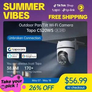 [Summervibes] TP-Link & Tapo C520WS - 2K QHD Outdoor Pan/Tilt Wi-Fi Security Camera with 360° View, Motion Tracking, Color Night Vision, AI Detection, and Cloud & SD Card Storage Protection Surveillance Durable Adjustable