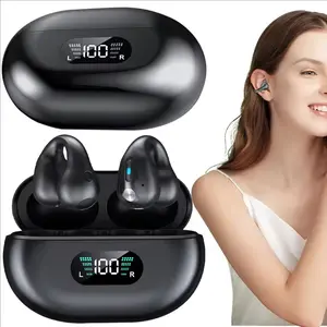 Wireless ear clip-on headphones (Bluetooth), 2026 new mini open-ear wireless Bluetooth headphones, waterproof wireless headset for sports running (ear earring/earphone) (black)
