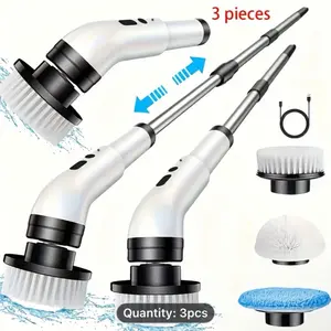 Electric Scrubbing Brush Cordless Rotating Floor Cleaner Wireless Scrubber with 3 Interchangeable Brush Heads Adjustable Handle 360-Degree Operation for Bathrooms Tubs Tiles Floors