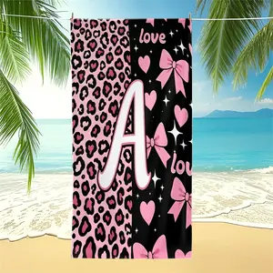 Cute Coquette Pink Leopard Beach Towel, Preppy Bow Letter A-Z Pool Towel, Stylish  Aesthetic Camping Towel, Soft Quick Dry Bath Towel Blanket, Perfect for Teen Girls & Women, Ideal for Beach, Pool, Travel & Vacation