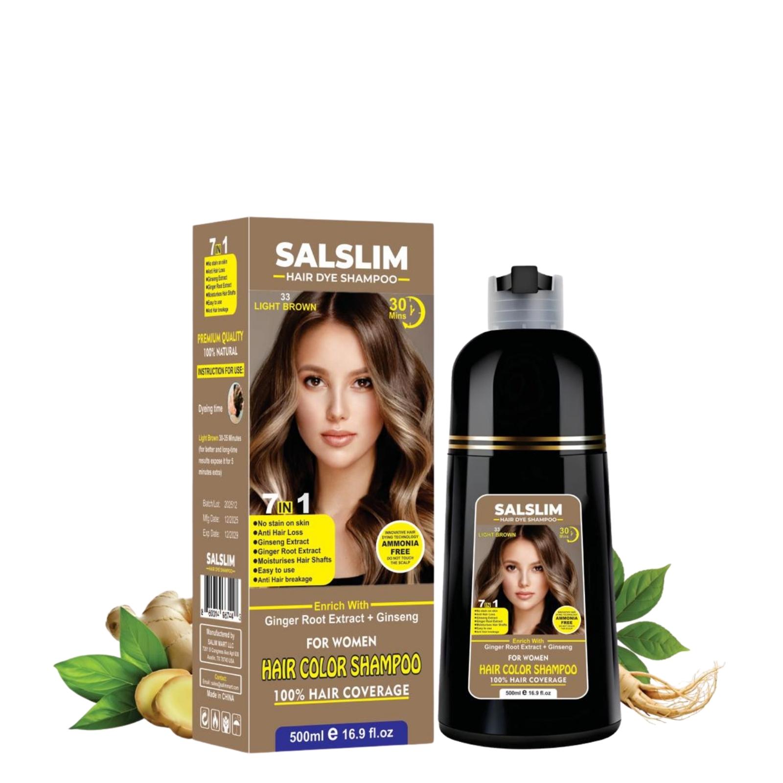 SALSLIM 7-in-1 Hair Dye Shampoo | Hair Color Shampoo for Gray Hair | Herbal & Natural Hair Dye Shampoo with Ginseng & Ginger Roots | Ammonia Free | Long Lasting | Men & Women SALSLIM 7-in-1 Hair Dye Shampoo | Hair Color Shampoo for Gray Hair | Herbal & Natural Hair Dye Shampoo with Ginseng & Ginger Roots | Ammonia Free | Long Lasting | Men & Women