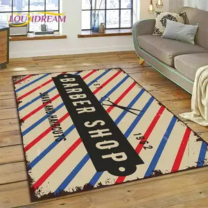 Vintage Barber Shop Pole Stripe Flannel Area Rug - Retro "SHAVE AND HAIRCUTS" Print Soft Mat for Salon & Living Room, Non-Slip Industrial Home Decor #VintageBarberRug #BarberPoleMat #SalonDecor #IndustrialHomeDecor #NonSlipFlannelRug