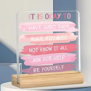 1pc Pink Clear Acrylic with Base Inspirational Desk Decor - A Motivacional Office Gift for Women Offering Positive Affirmations "Tough Days Don't Matter" and "Be Yourself,  Christmas Decor