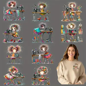 12-Piece Fun Sewing DIY Iron-On Patches, Cartoon Character Design, Washable PVC Stickers for T-Shirts, Jeans, Masks, Backpacks