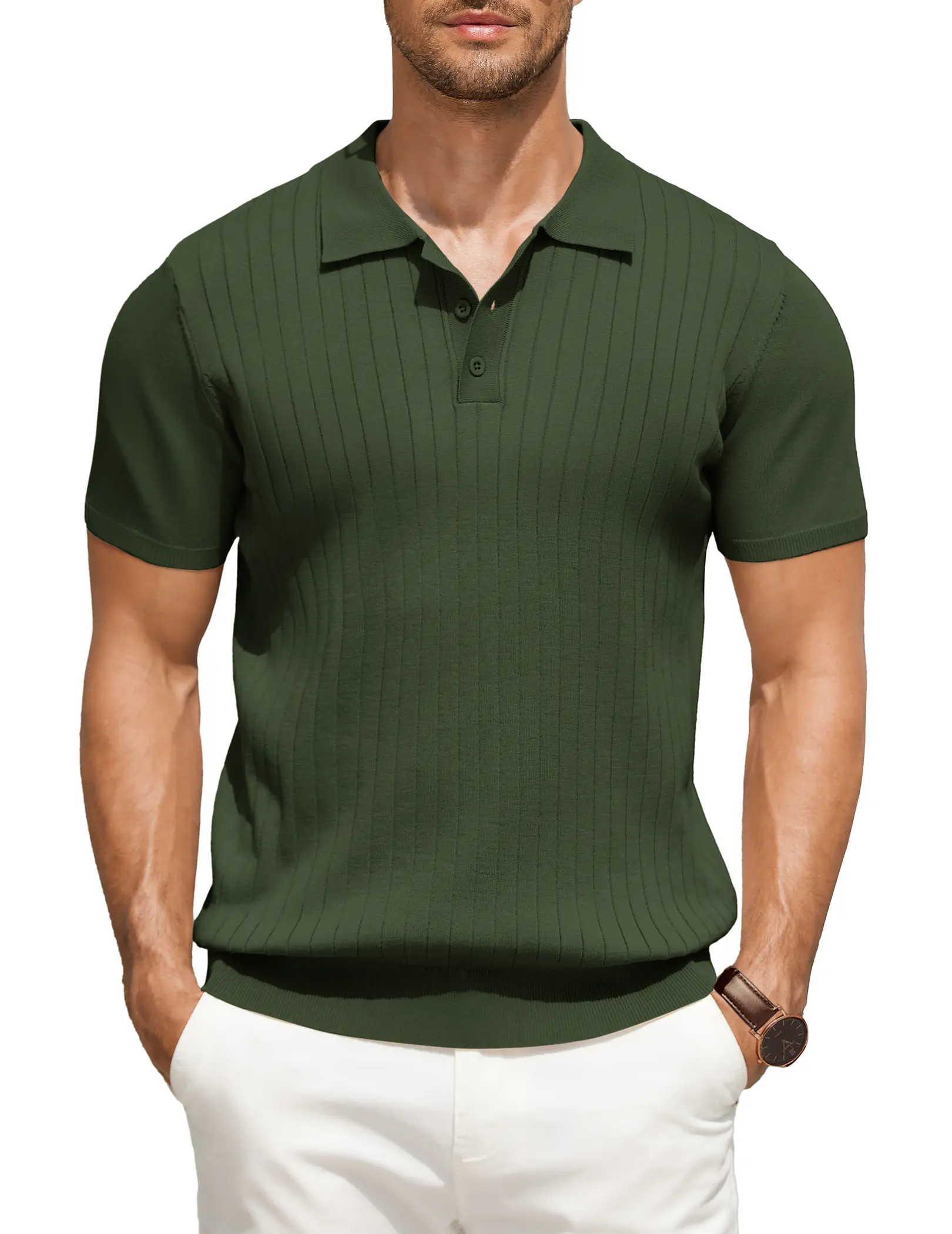 COOFANDY B Men's Knit Polo Shirts Short Sleeve Ribbed Knitted Shirt Summer Lightweight Casual Golf Shirts