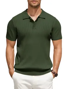 COOFANDY B Men's Knit Polo Shirts Short Sleeve Ribbed Knitted Shirt Summer Lightweight Casual Golf Shirts