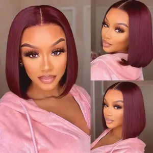 Burgundy Bob Wig Human Hair 99J 4x4 Lace Front Wigs Human Hair Pre Plucked Glueless Hd Lace Frontal Wigs for Women Wine Red Color