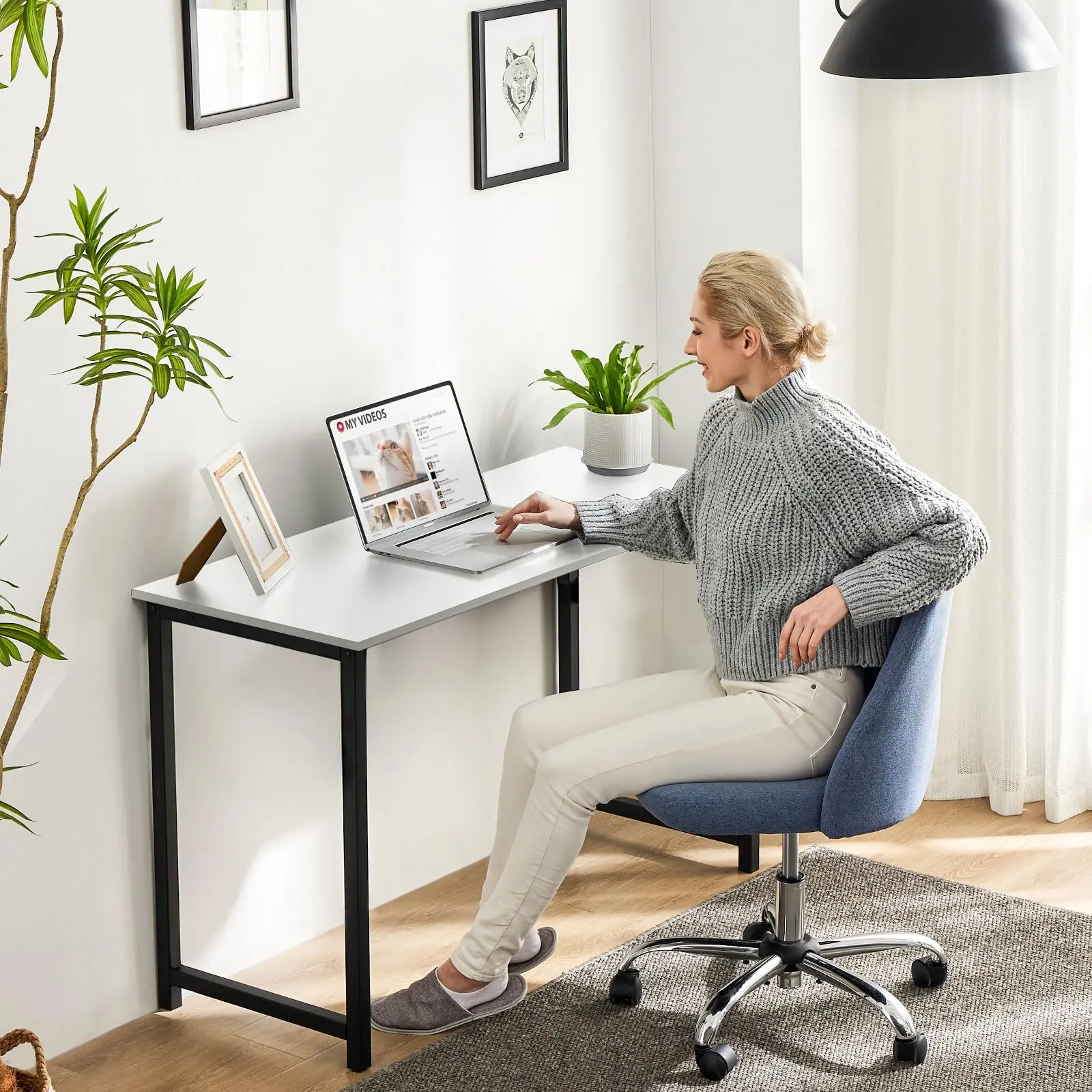 Durable 31-Inch Modern Corner Office Computer Desk - Apartment Office Furniture for WFH Setup, Work from Home, X-Shaped Steel Frame, Side Hooks, Anti-Slip Floor Pads, Sturdy Scratch-Resistant Solid Surface Writing Table for Teenagers’ Tight Dorm Spaces
