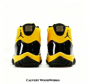 Breathable Woven Textile & Mirror Gloss Patent Leather High Top Retro Sneakers Vibrant Yellow Black Two-Tone Colorway Padded Ankle Collar Dual-Tone Rubber Anti-Slip Outsole Street Fashion Casual Shoes With Full Original Box