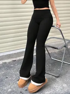 Women's Plain High Waist Flare Leg Pants, Casual Comfy Bell Bottom Trousers for Spring & Fall, Women's Bottoms for Daily Wear Womenswear Fit Fabric Fitted