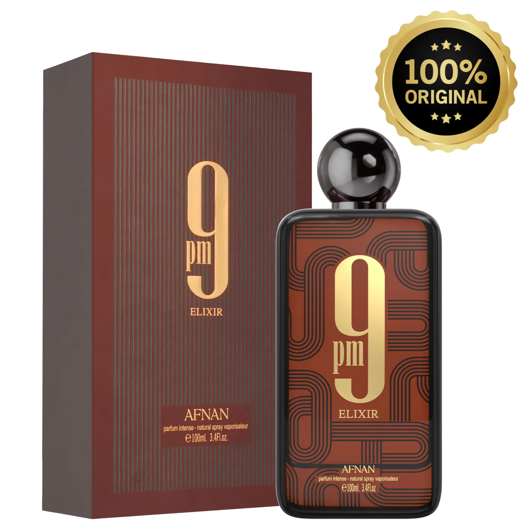 Afnan 9 PM Elixir Extrait de Parfum, 100ml Unisex Fragrance - Long-Lasting Woody Scent with Fresh Spicy Amber, Leather & Vanilla, Bottle