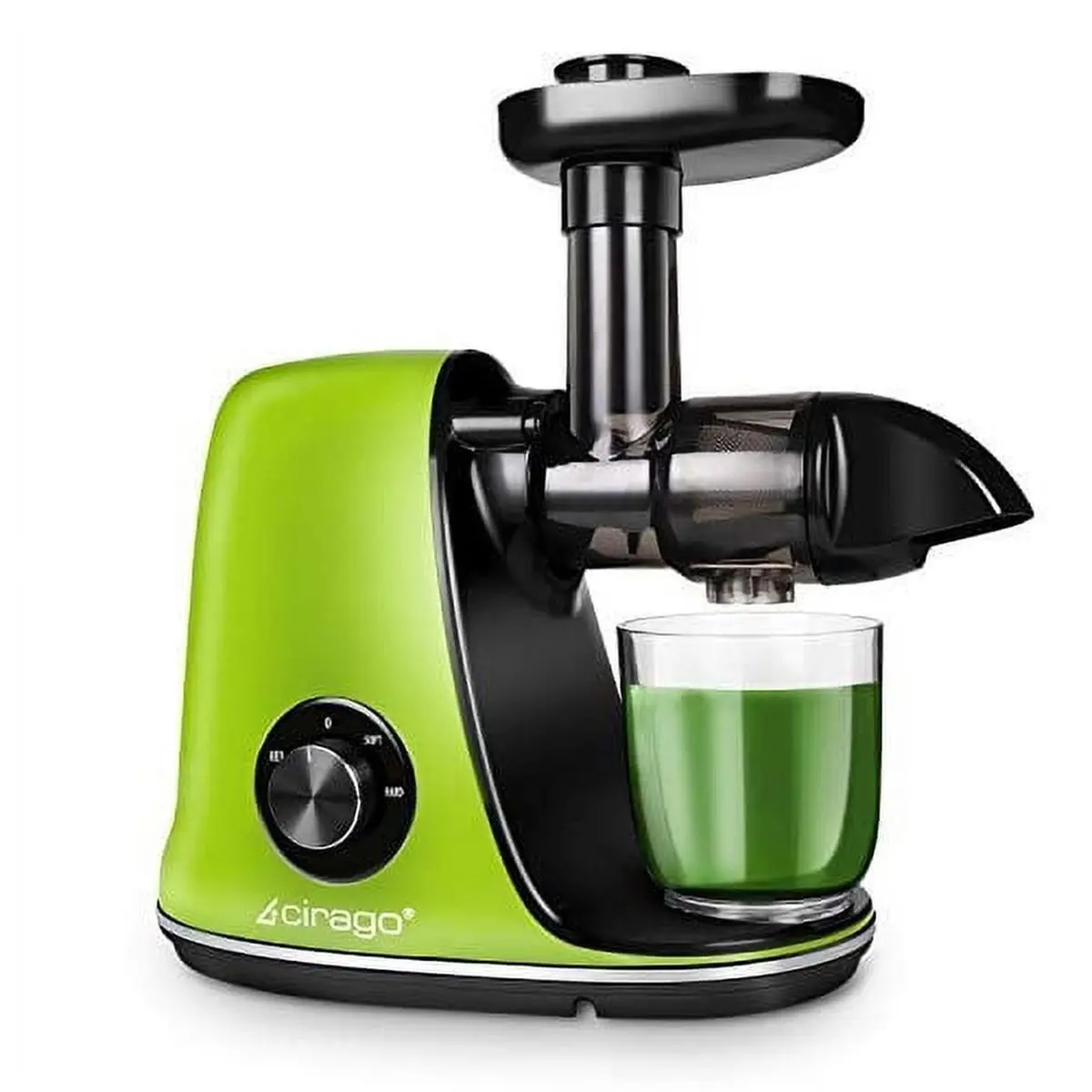 212 MAIN Cirago Slow Juicer - Green Stainless Steel Corded Unit with Quiet Motor, 2 Speeds for Nutrient-Rich Juices, Household Kitchen Appliance