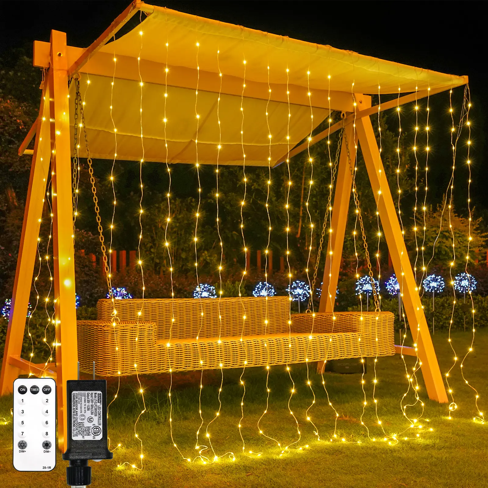 Suddus tangle-free curtain lights, 400 LED connectable hanging lights with hook, waterproof window lights for Christmas, dorm, wall, backdrop, wedding, party, birthday decor, warm white